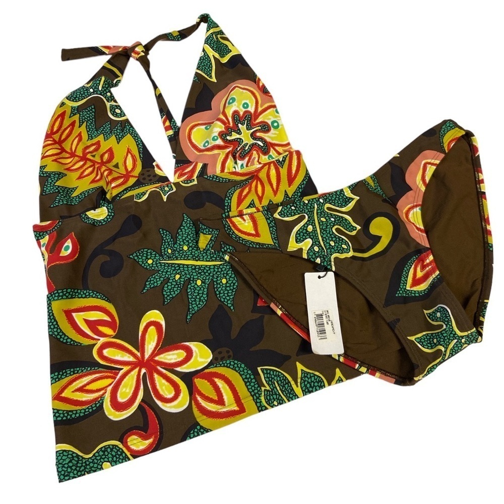 Lenny Niemeyer Halter Tankini Botanic Flower Two Piece Brown Size Small NWT